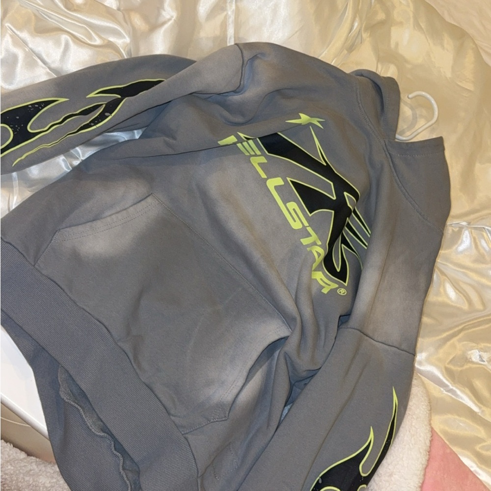 Gray Sweatshirt with Neon Yellow Graphics
